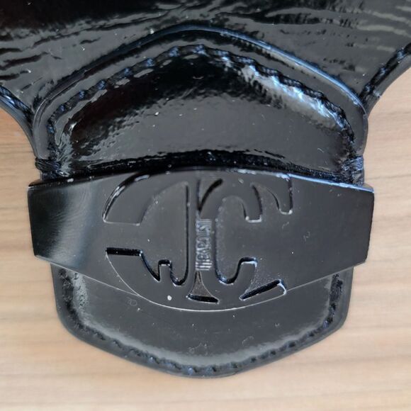 Just Cavalli Patent Leather Flap Dumpling Clutch Wristlet in Black - Picture 5 of 16